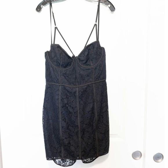 For Love & Lemons Square Neckline Mini Black Dress Pre-Loved Size XL - Picture 4 of 10